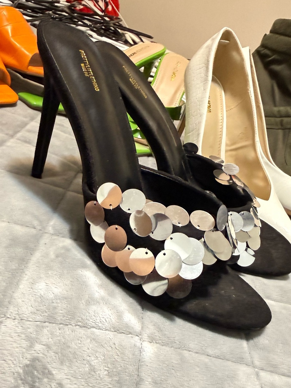 Black Sequin Embellished Women's Heels